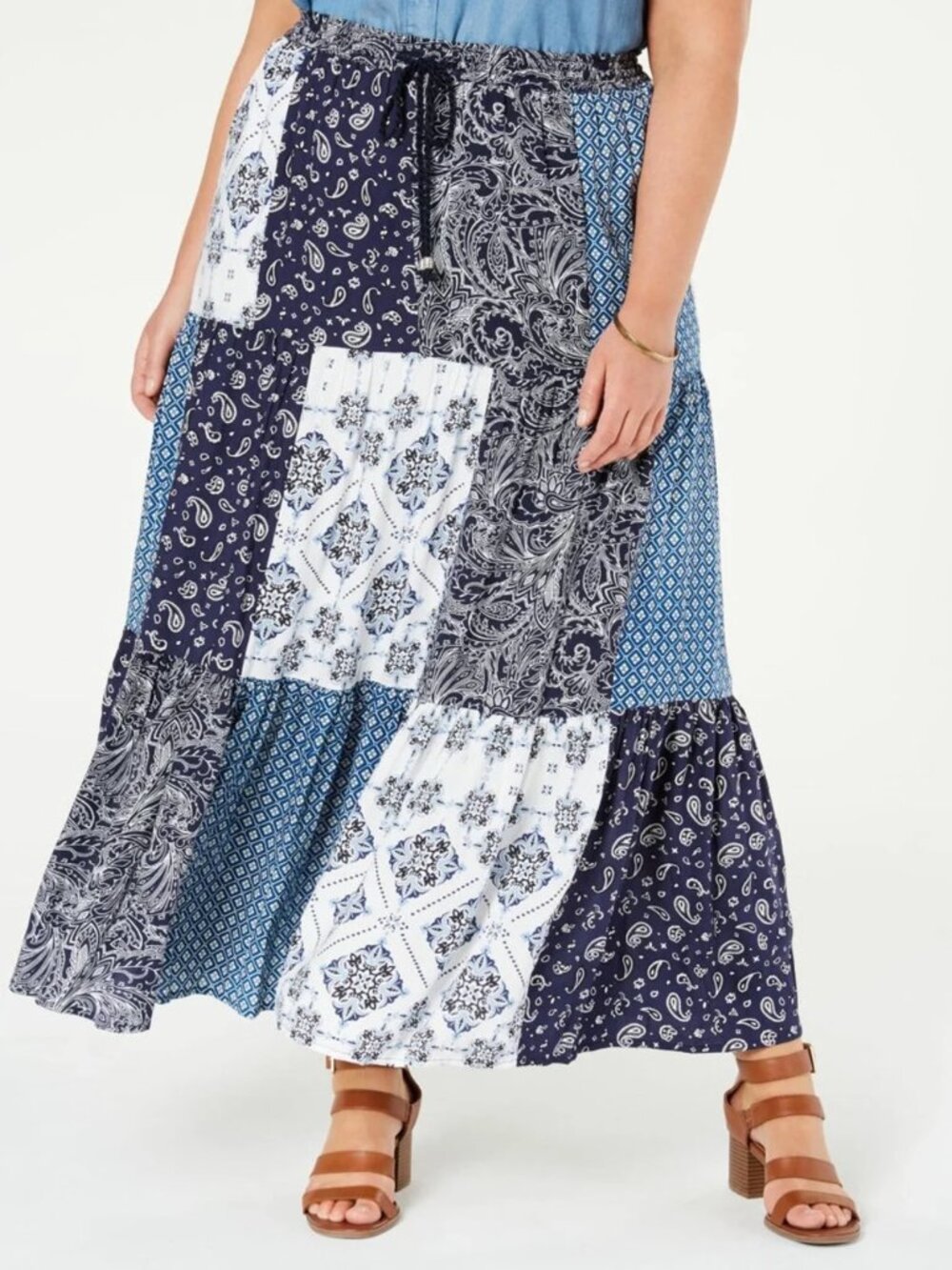 Style & Co. Bandana Patchwork Boho Maxi Skirt Size M